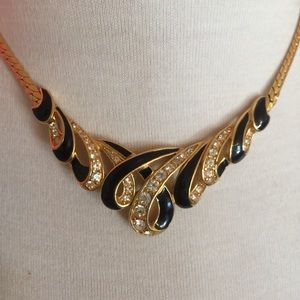 Trifari Black enamel and rhinestone necklace